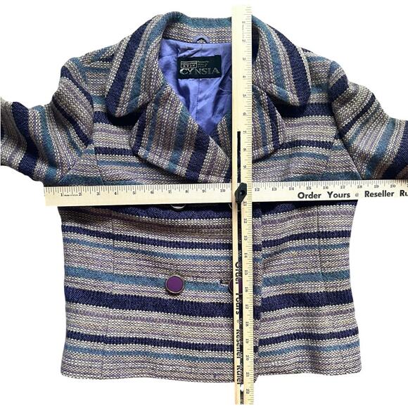 Vintage Purple Blue Tan Striped Tweed Skirt Suit Japanese 90s 6 Cynsia Command - Picture 4 of 16